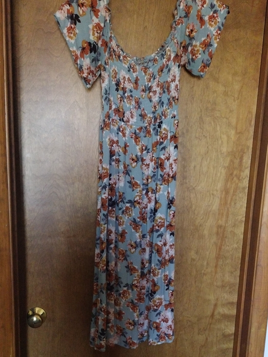 BeBop Dresses & Skirts - BeBop Light Blue Midi Dress with Rust Floral Print